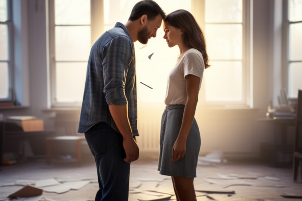 standing sad couple because of relationship issues