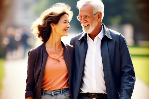happy old man, young woman in relationship 