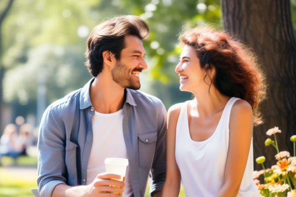 couple young Relationship in park happy mood