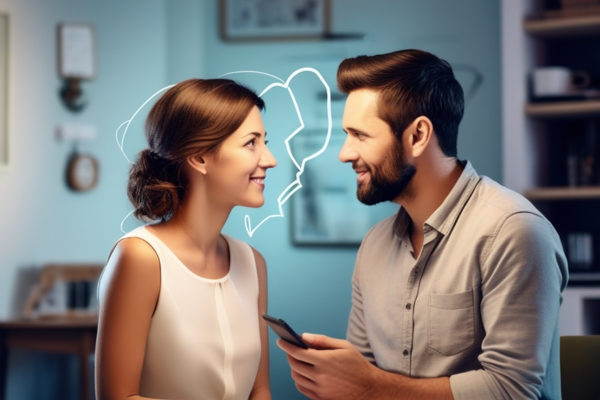 happy couple talking