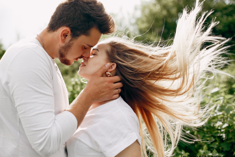 happy couple set to kiss